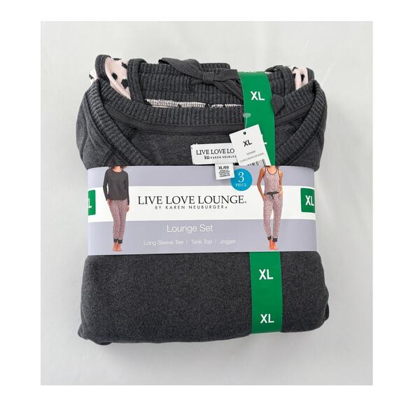 Karen Neuburger 3 Piece Printed Soft Pajama Lounge Set Womens Size XL Grey New - Picture 4 of 9